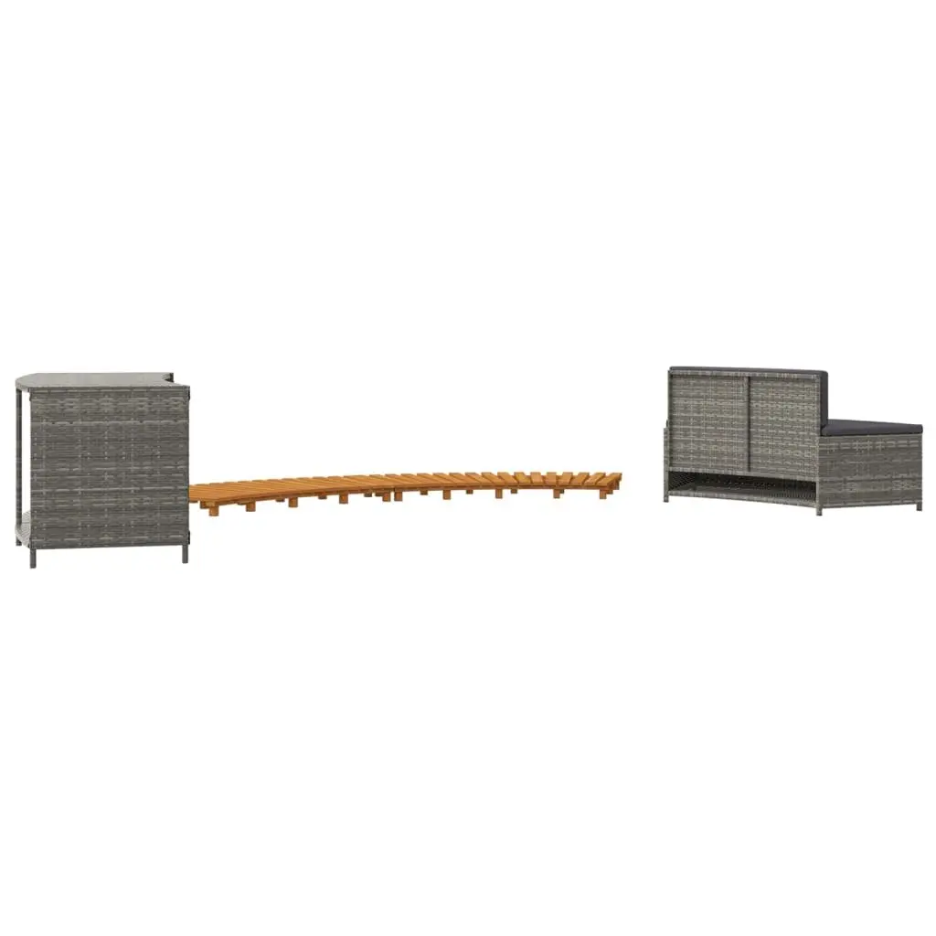 Hot Tub Surround Spa Bench Storage Shelf Grey Poly Rattan Acacia Wood Frame