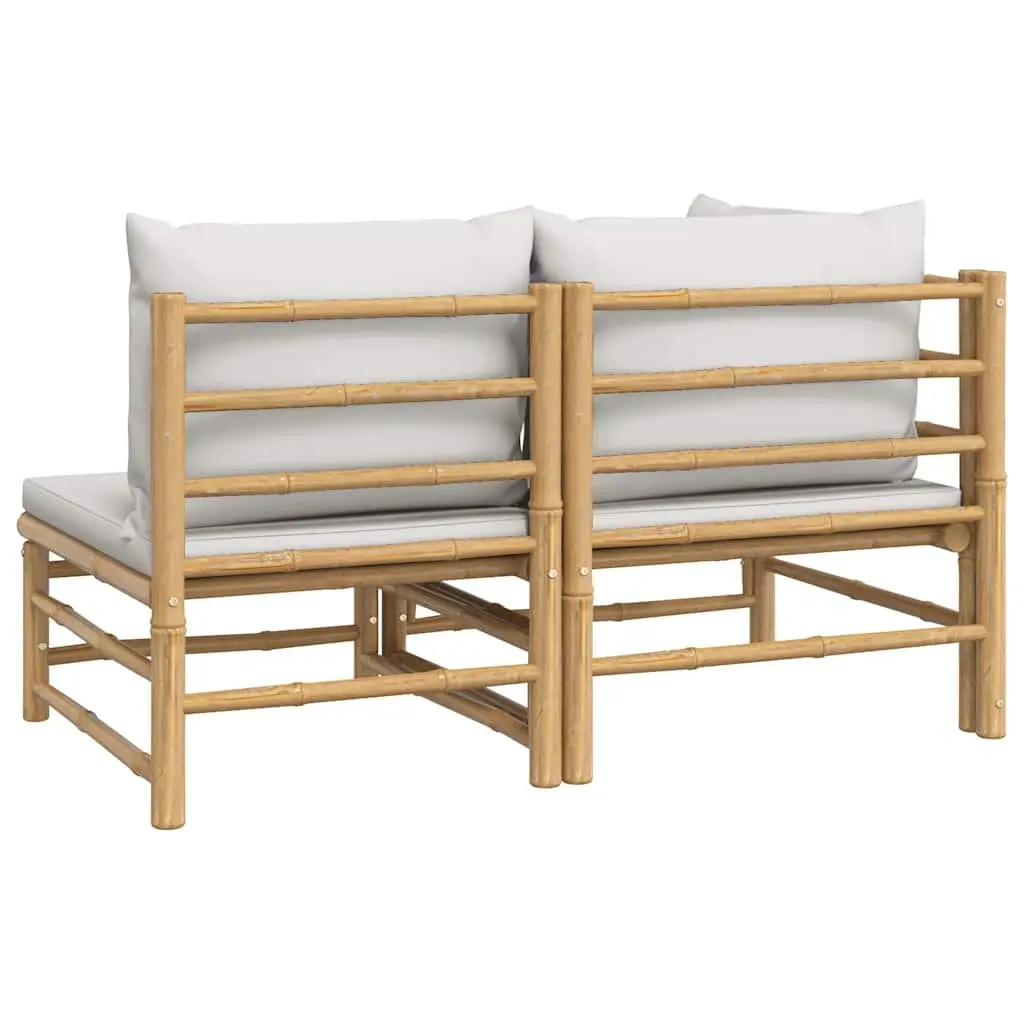 2 Piece Outdoor Garden Lounge Set Bamboo Sectional Sofa with Grey Cushions
