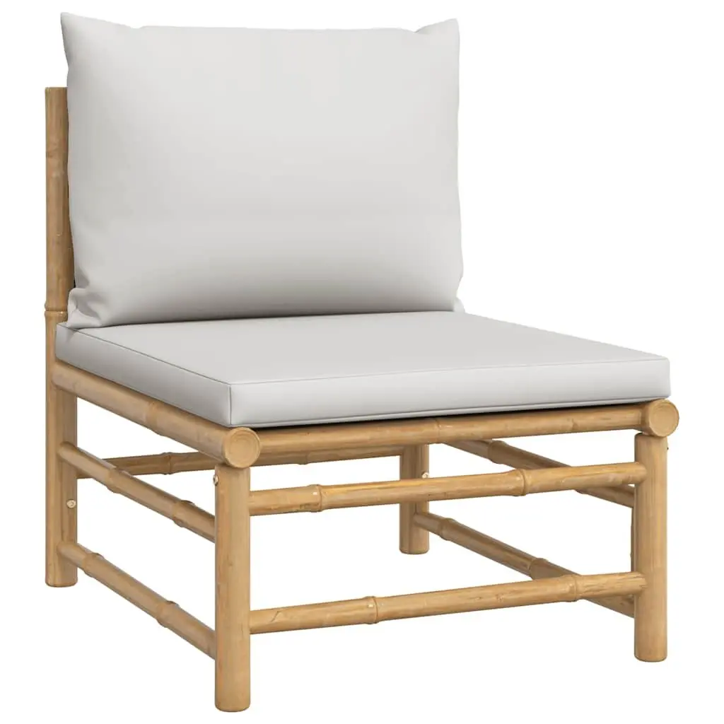 2 Piece Outdoor Garden Lounge Set Bamboo Sectional Sofa with Grey Cushions