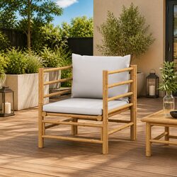 Outdoor Sectional Sofa Garden Seating Bamboo Frame Grey Cushions Modular