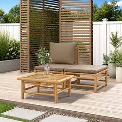 Bamboo Garden Lounge Set 3 Piece Outdoor Sectional Sofa with Taupe Cushions