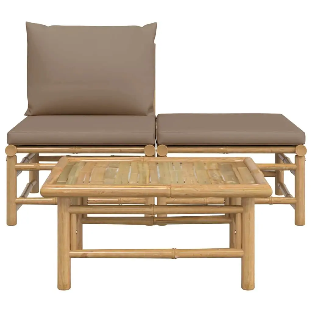 Bamboo Garden Lounge Set 3 Piece Outdoor Sectional Sofa with Taupe Cushions