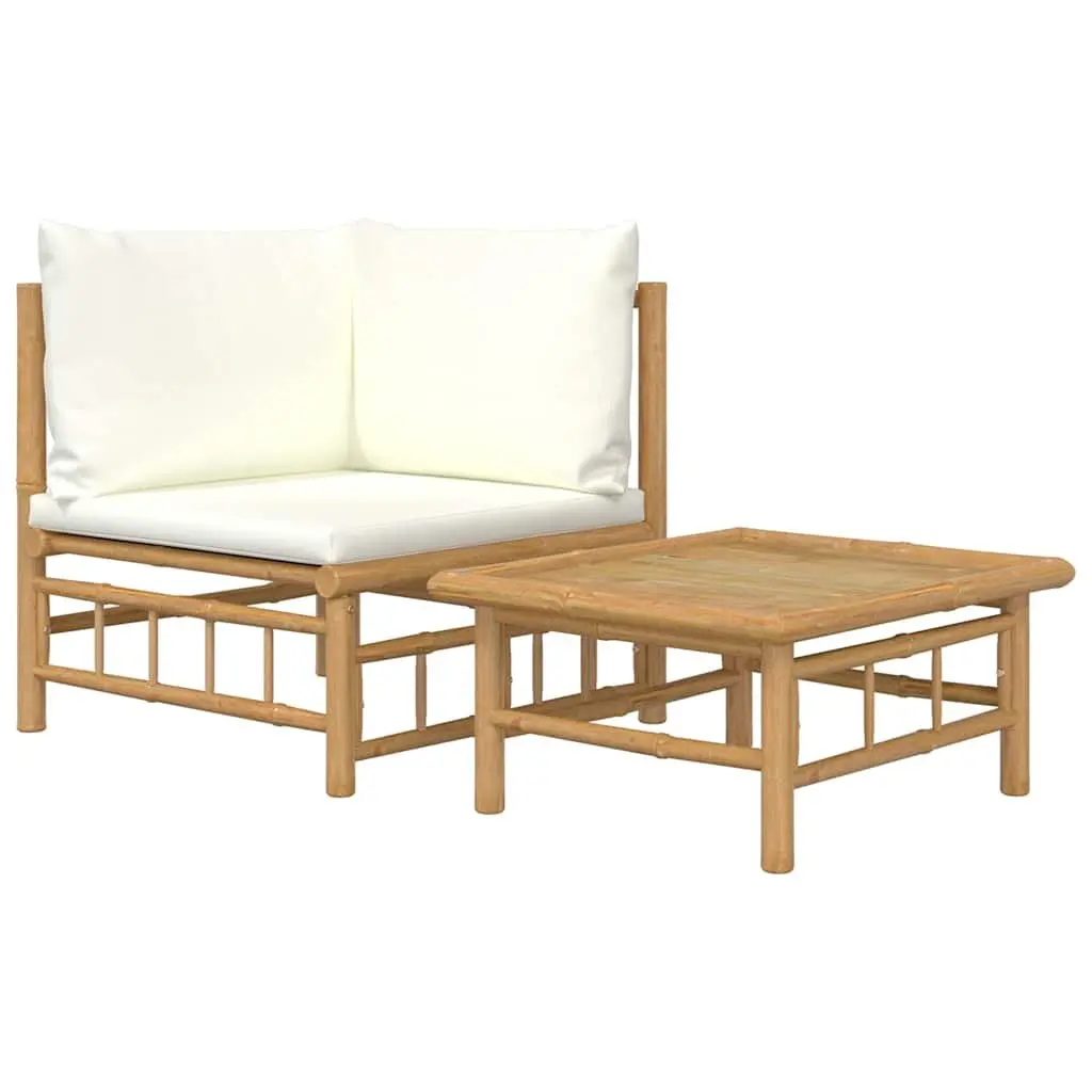 Outdoor Sectional Sofa Set Modular Bamboo Lounge 2 Piece with Cushions White