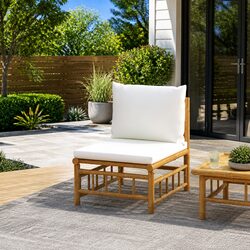 Garden Middle Sofa with Cream White Cushions Bamboo Outdoor Sectional Seating