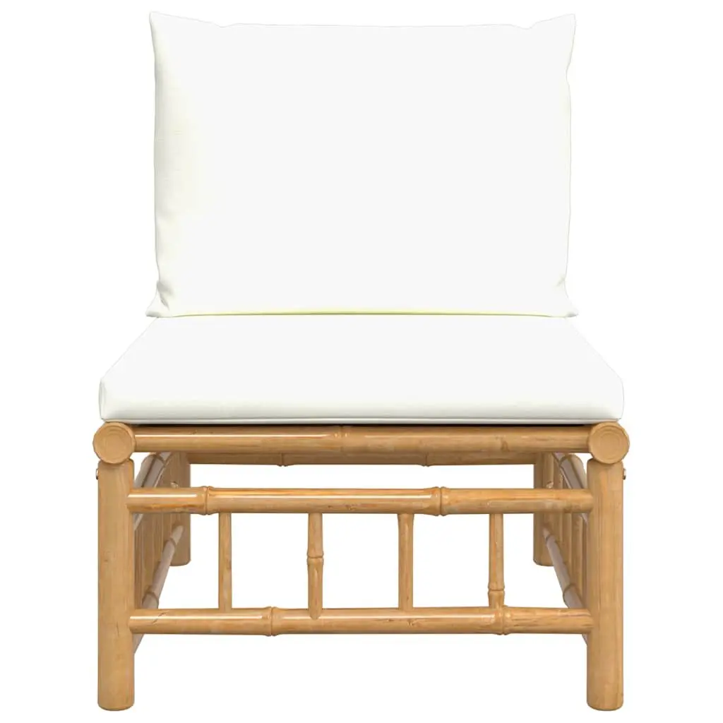 Bamboo Garden Middle Sofa Modular Outdoor Sectional Seating with Cream White Cushions