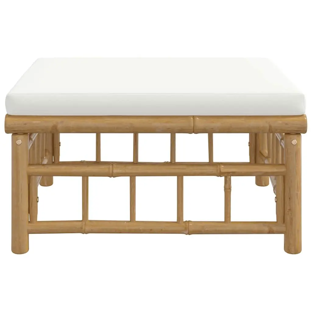 Garden Footstool Ottoman Bamboo Frame White Cushion Outdoor Patio Furniture