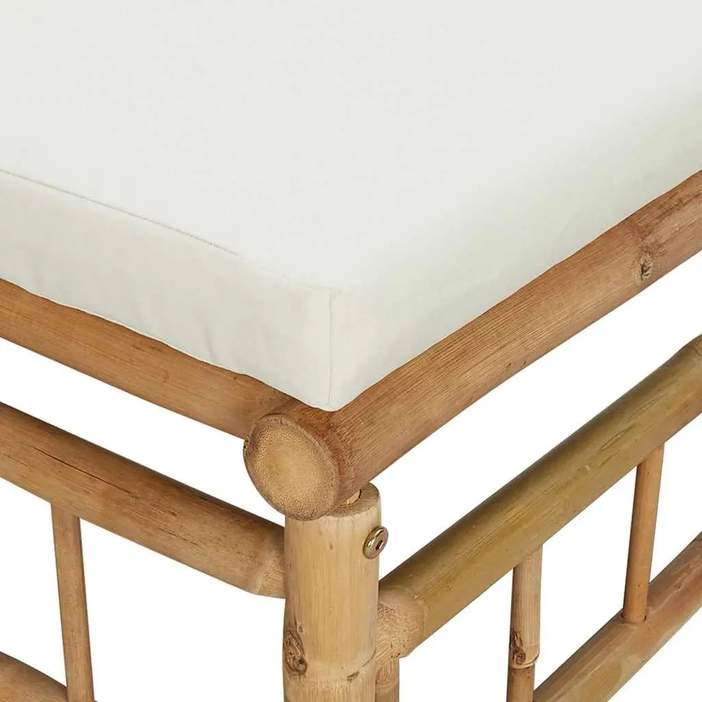 Garden Footstool Ottoman Bamboo Frame White Cushion Outdoor Patio Furniture