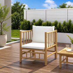 Outdoor Sectional Sofa Bamboo Garden Furniture Set with Cream White Cushions