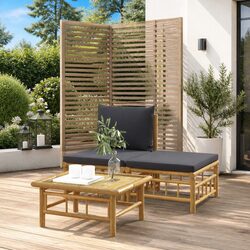 Outdoor Sectional Sofa Lounge Set 3 Piece Garden Furniture Grey Cushions