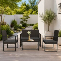 Outdoor Garden Bench with Cushions Black 106cm Poly Rattan Seating Furniture