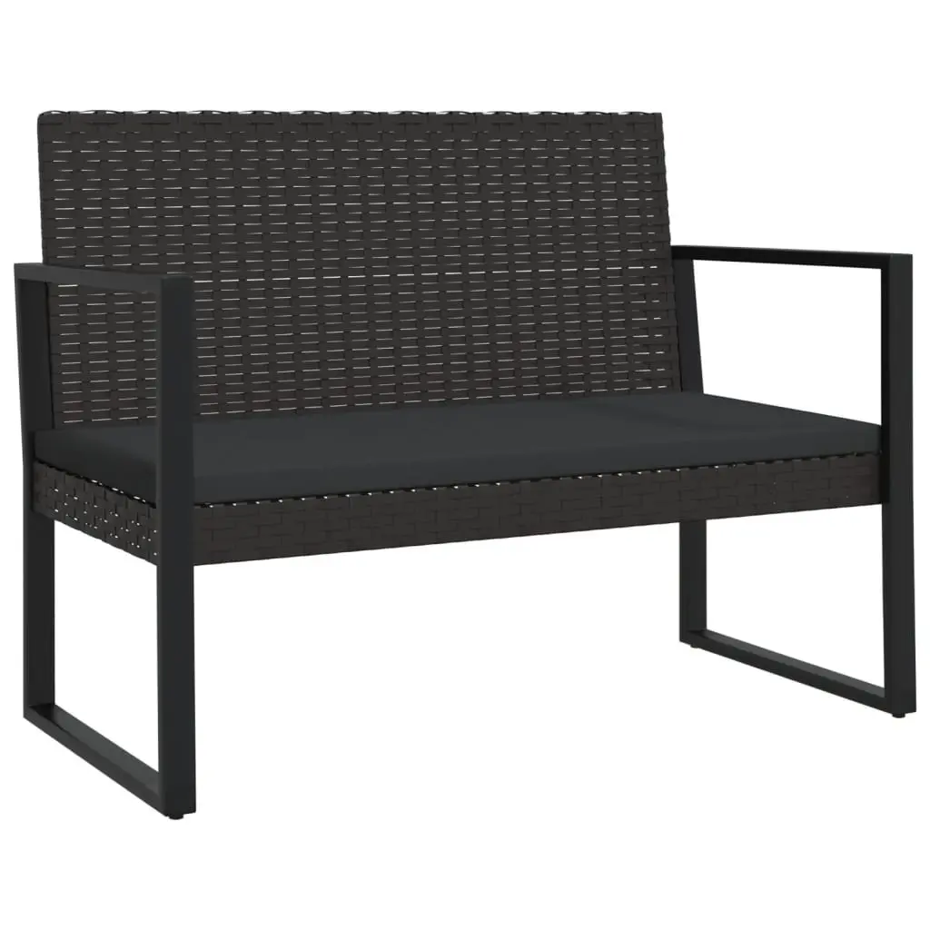 Outdoor Garden Bench with Cushions Black 106cm Poly Rattan Seating Furniture