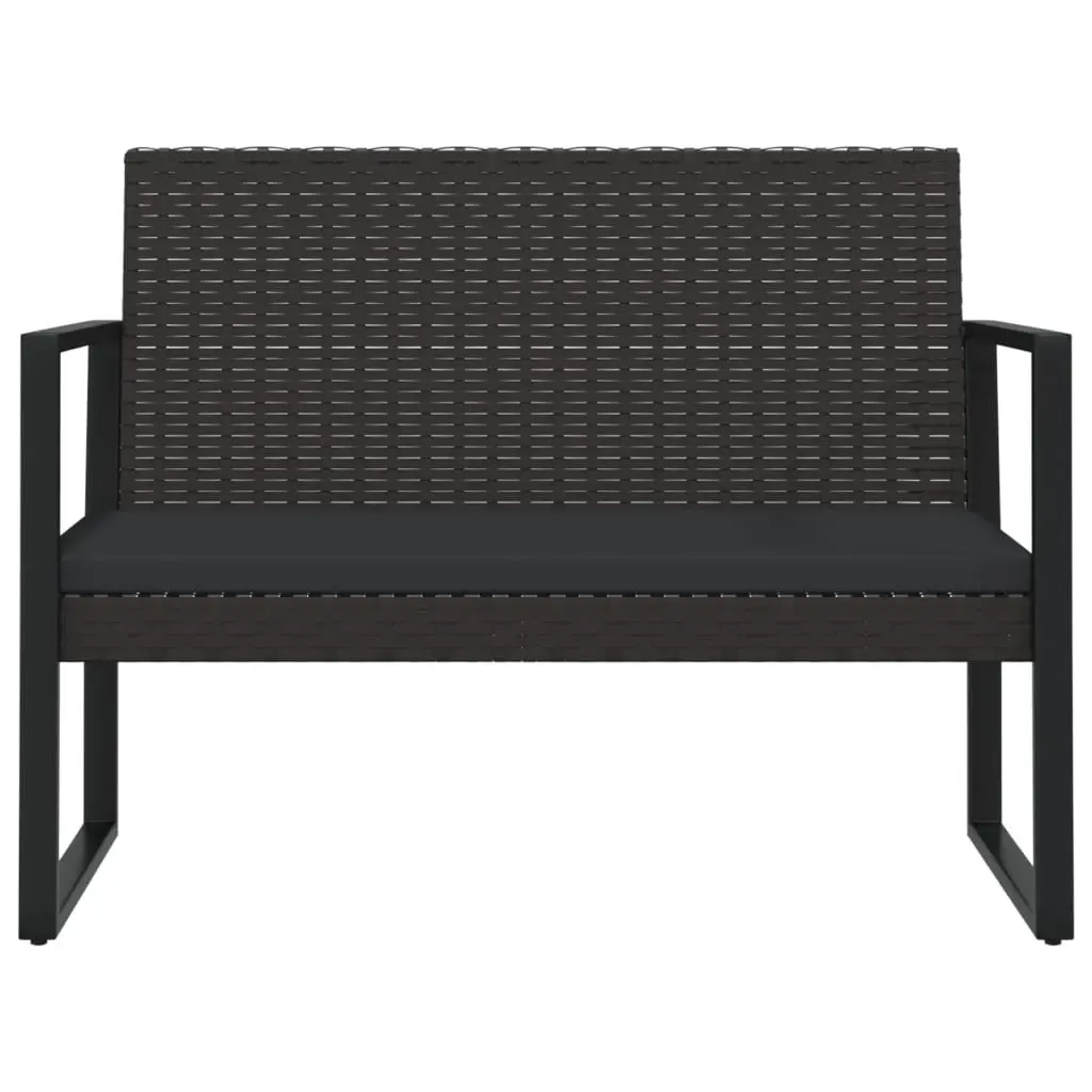Outdoor Garden Bench with Cushions Black 106cm Poly Rattan Seating Furniture