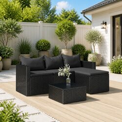 Outdoor Garden Lounge Set Black Poly Rattan Furniture Modular Seating with