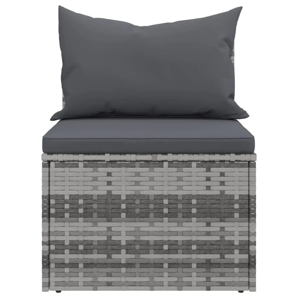 Outdoor Garden Middle Sofas Set 2 pcs Cushions Grey Poly Rattan