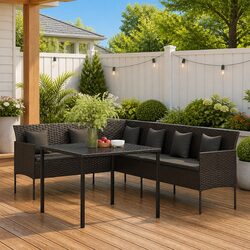 Garden Dining Set 2 Piece Outdoor Furniture Black Poly Rattan with Cushions