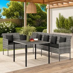 Garden Dining Set 2 Piece Outdoor Furniture Grey Poly Rattan with Cushions