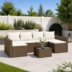 Garden Lounge Set 2 Piece Outdoor Furniture with Cushions Brown Rattan