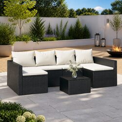 Garden Lounge Set 2 Piece Outdoor Furniture with Cushions Coffee Table Black
