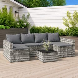 2 Piece Garden Lounge Set with Cushions Grey Poly Rattan Outdoor Furniture