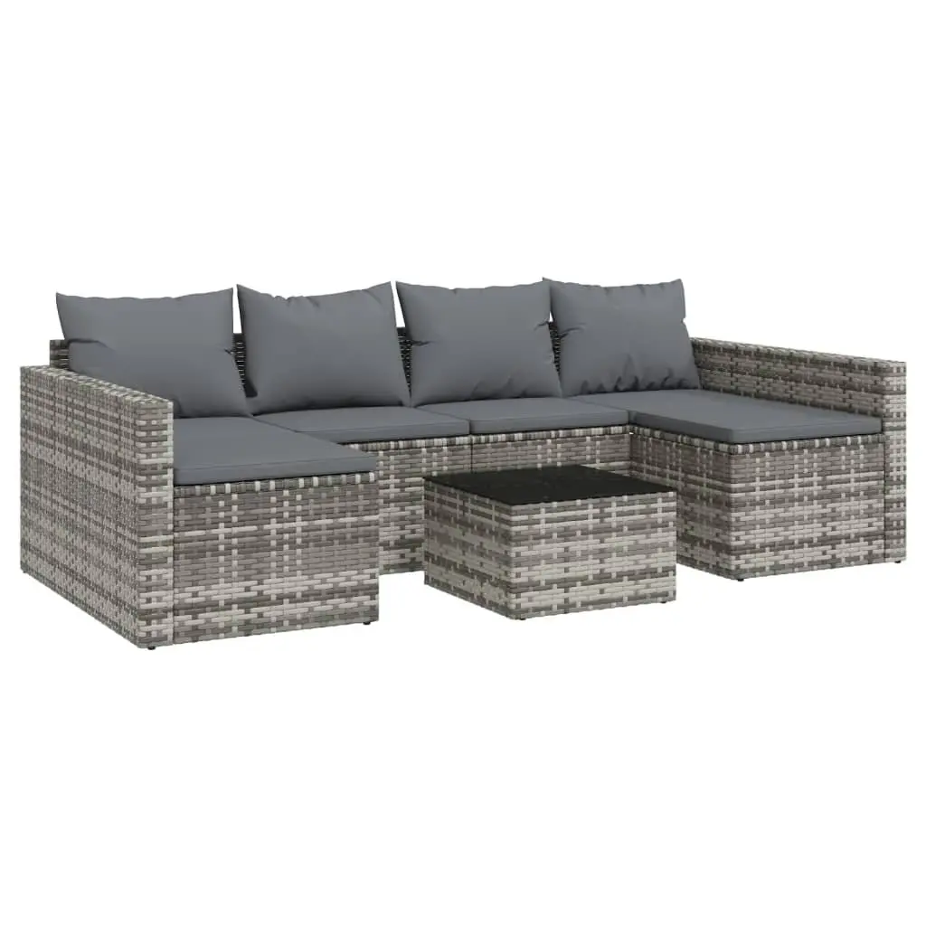 2 Piece Garden Lounge Set with Cushions Grey Poly Rattan Outdoor Furniture