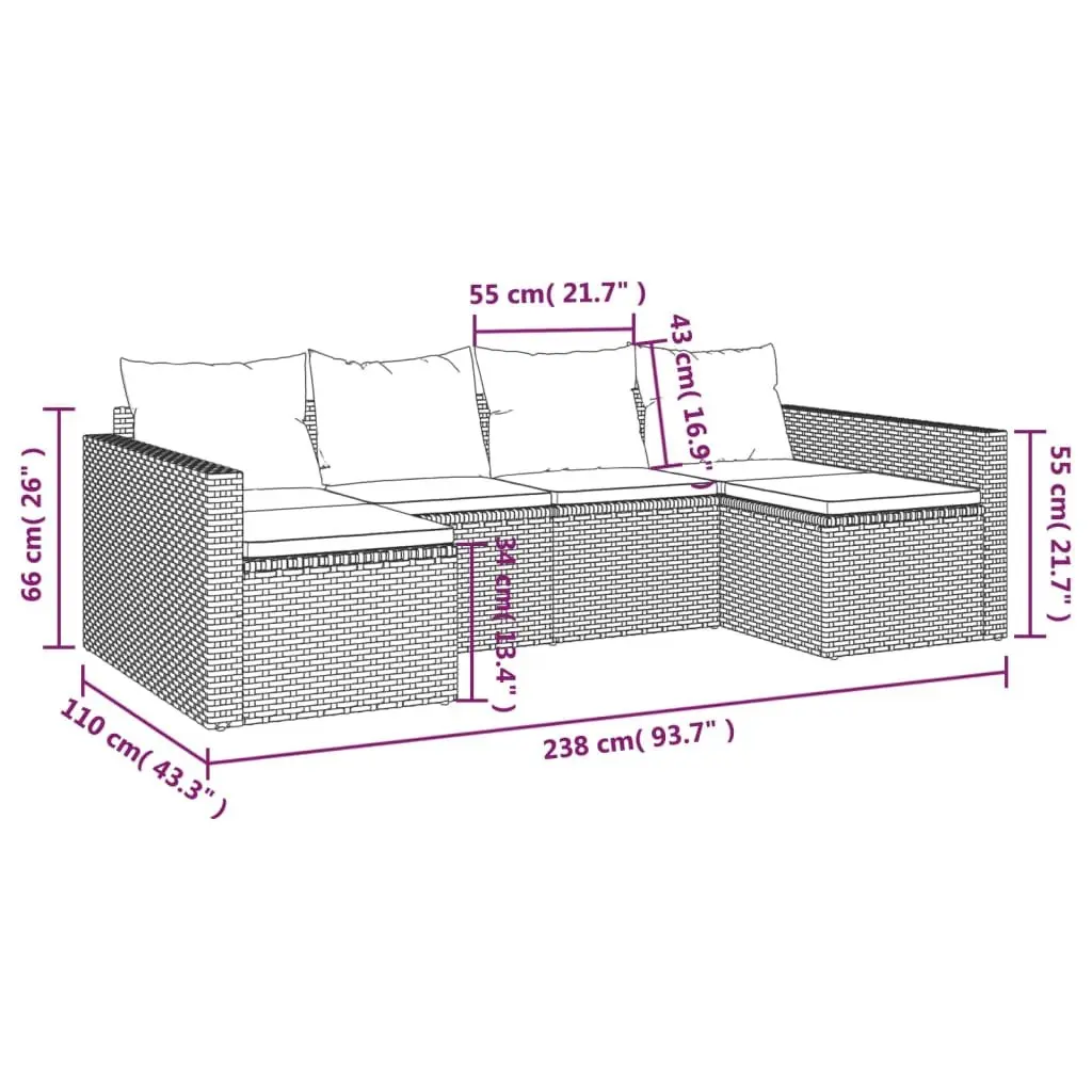 2 Piece Garden Lounge Set with Cushions Grey Poly Rattan Outdoor Furniture