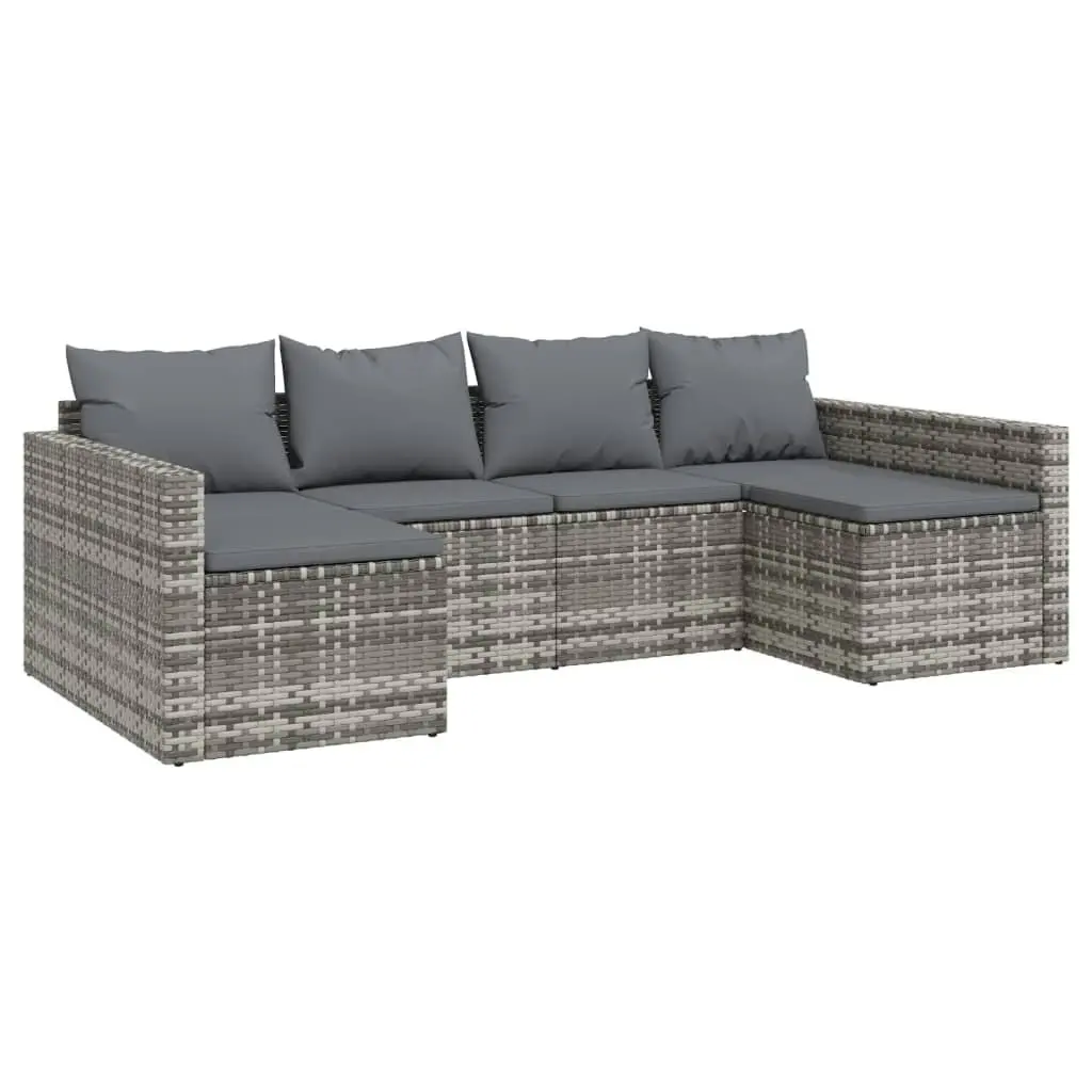 2 Piece Garden Lounge Set with Cushions Grey Poly Rattan Outdoor Furniture