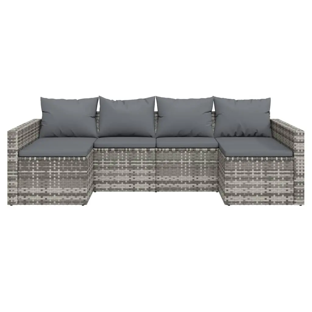 2 Piece Garden Lounge Set with Cushions Grey Poly Rattan Outdoor Furniture