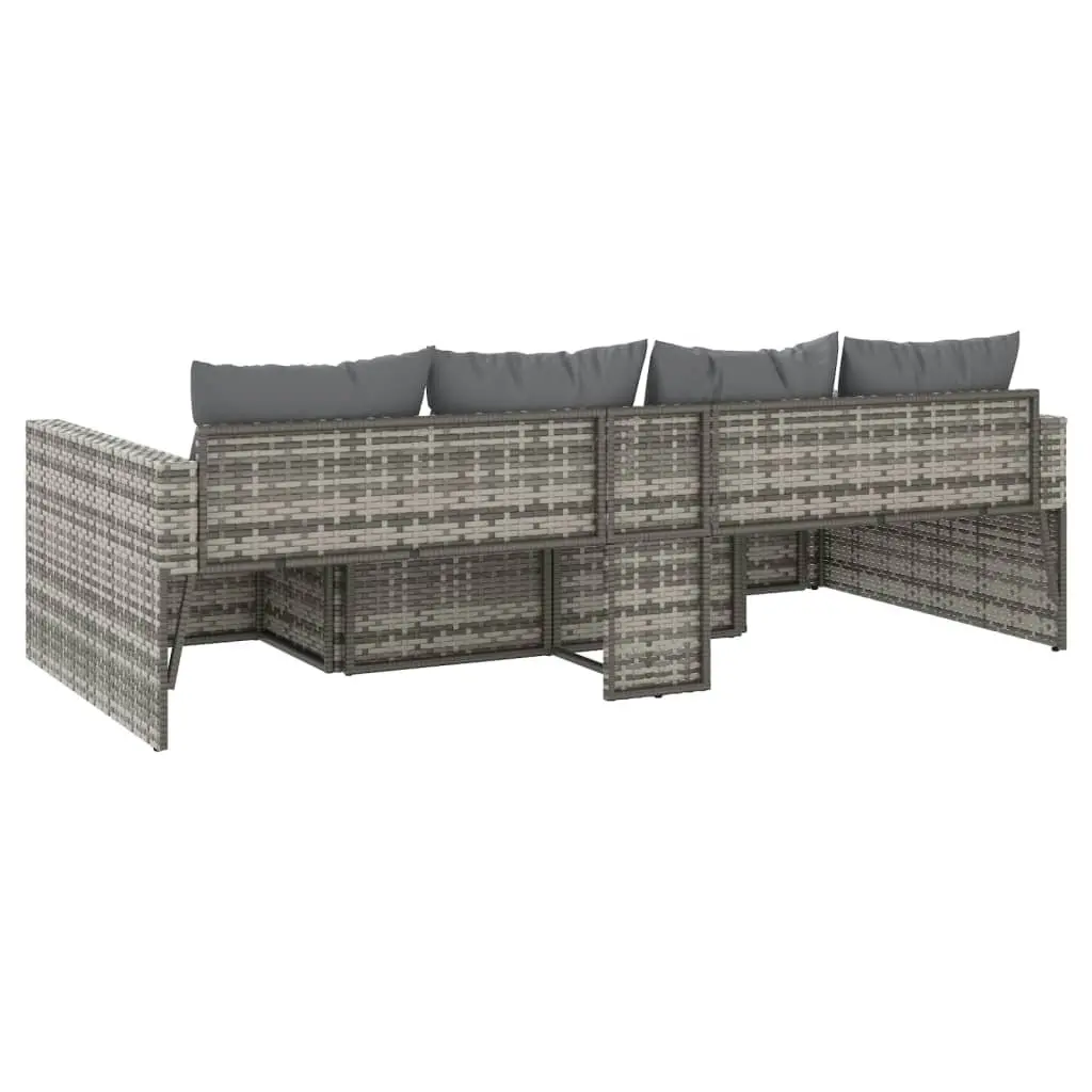 2 Piece Garden Lounge Set with Cushions Grey Poly Rattan Outdoor Furniture