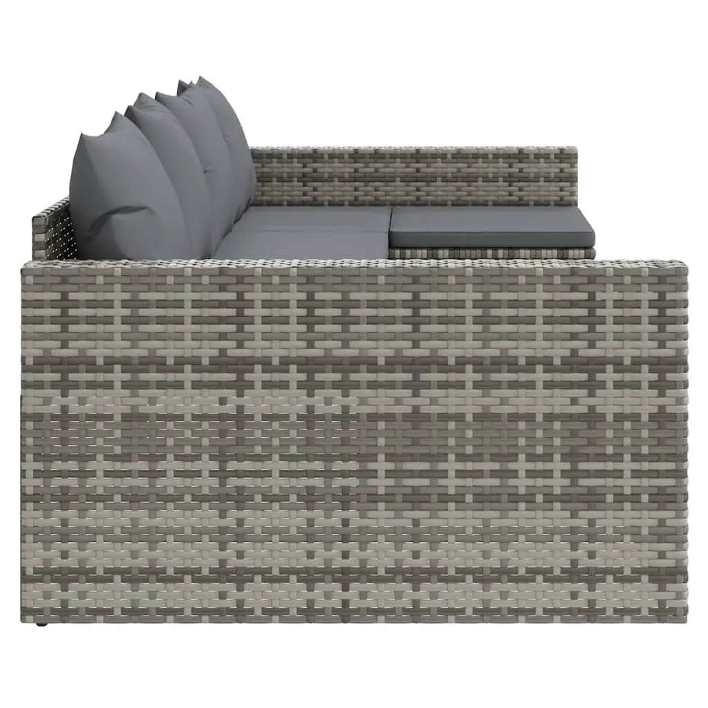 2 Piece Garden Lounge Set with Cushions Grey Poly Rattan Outdoor Furniture