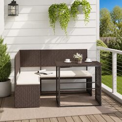 L-Shaped Garden Sofa Set with Table and Cushions Outdoor Patio Furniture Brown