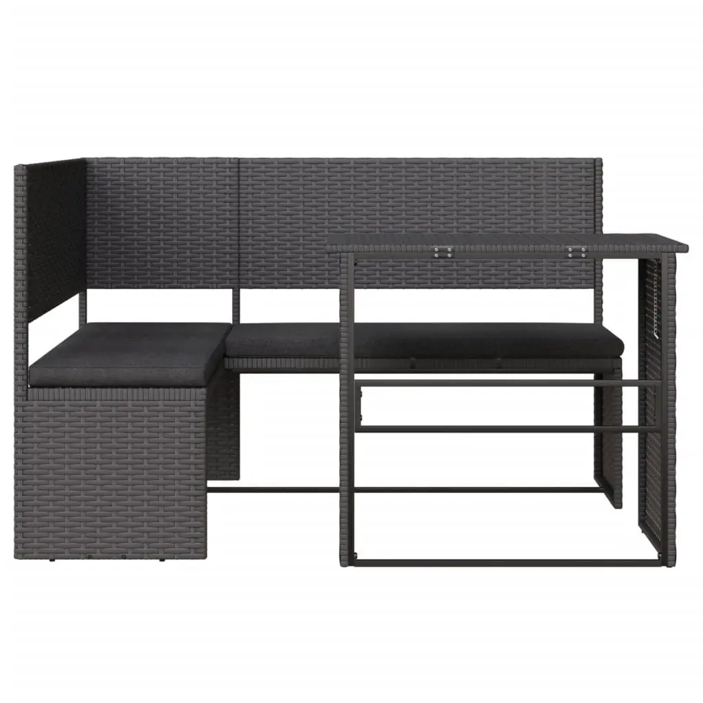 L-Shaped Garden Sofa Set with Table Black Poly Rattan Outdoor Patio Furniture
