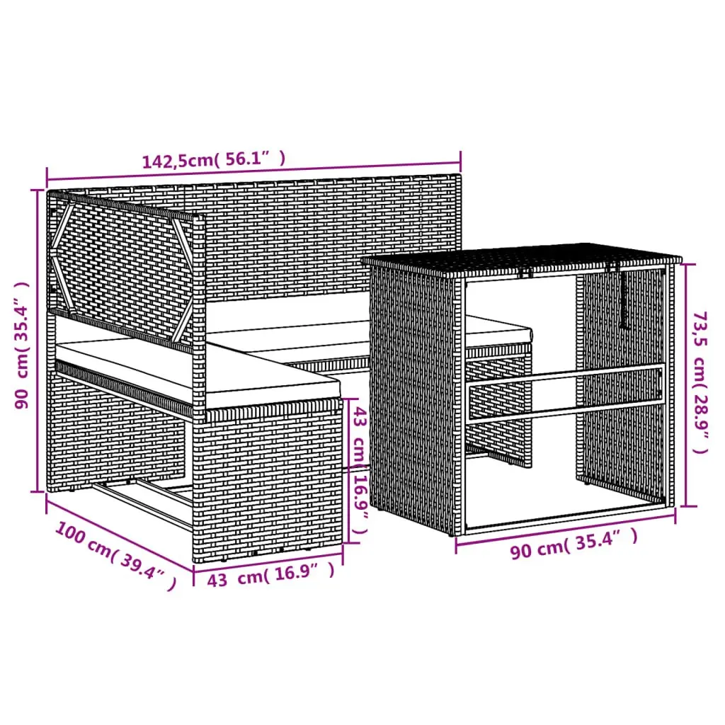 L-Shaped Garden Sofa Set with Table Black Poly Rattan Outdoor Patio Furniture