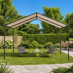 Canopy Tent 4x4m Beige Outdoor Garden Gazebo Patio Shelter Steel Frame Event
