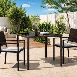 Garden Table 90x90x75cm Brown Outdoor Dining Poly Rattan Minimalist Design