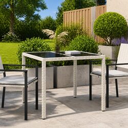 Garden Dining Table 90x90x75cm Outdoor Furniture White Poly Rattan Modern