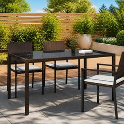 Garden Dining Table Brown 150x90x75cm Outdoor Poly Rattan Furniture