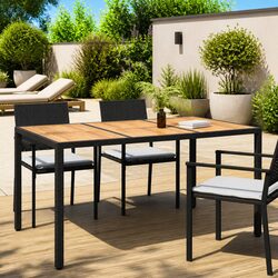 Garden Dining Table 150x90x75cm Black Outdoor Furniture Poly Rattan Steel Frame