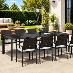 Garden Dining Table Brown Outdoor Poly Rattan Steel Frame 250x100x75cm