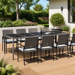 Garden Dining Table Grey 250x100x75cm Outdoor Poly Rattan Steel Frame