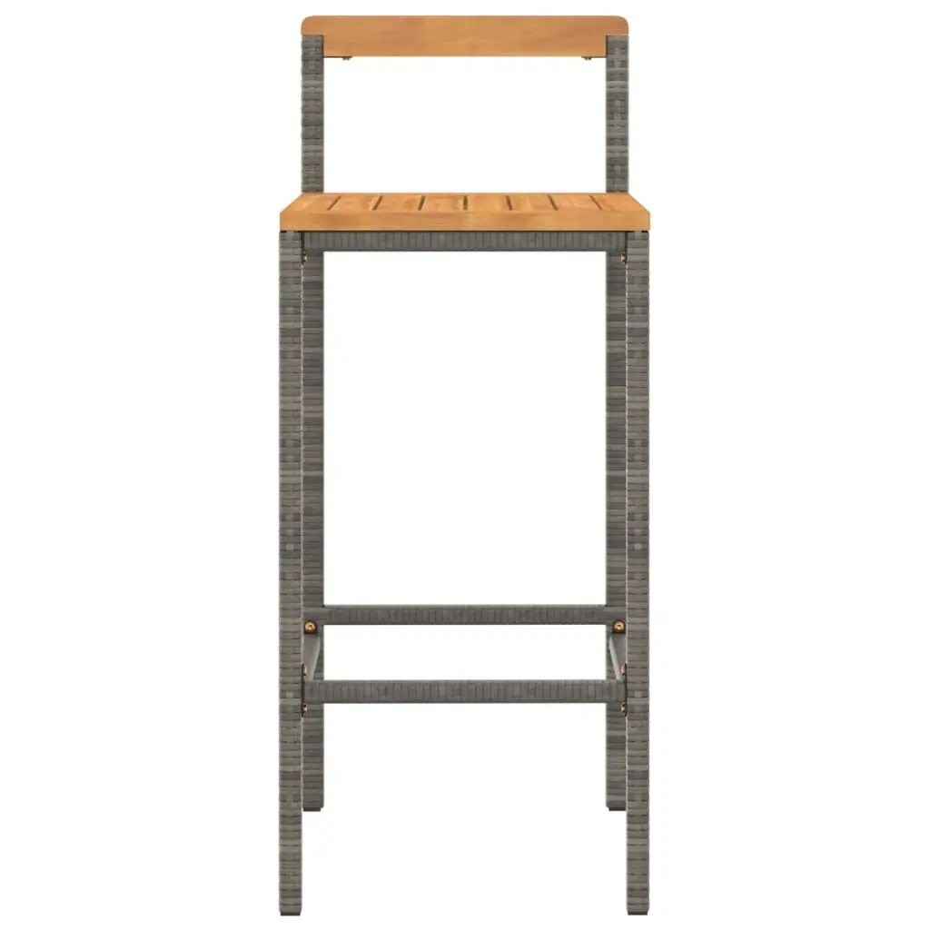 Bar Stools Set of 4 Weather-resistant Poly Rattan Wooden Seat Grey Indoor Outdoor Dining Chair