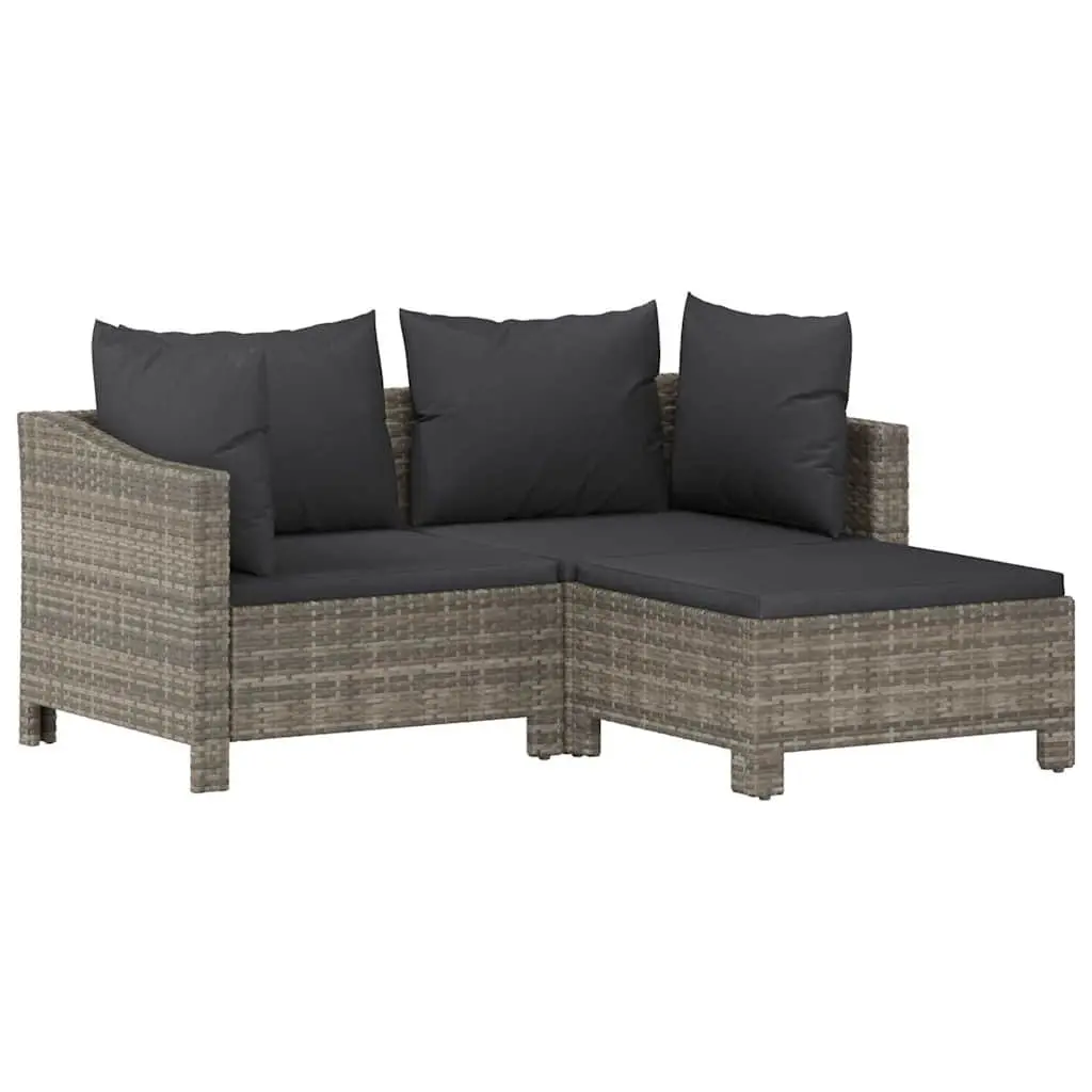 3 Piece Garden Lounge Set Grey Poly Rattan Outdoor Furniture with Cushions