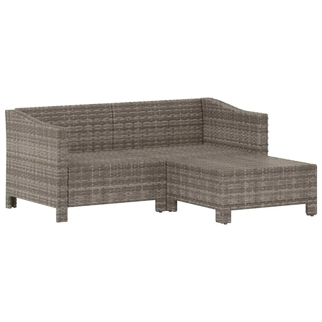 3 Piece Garden Lounge Set Grey Poly Rattan Outdoor Furniture with Cushions