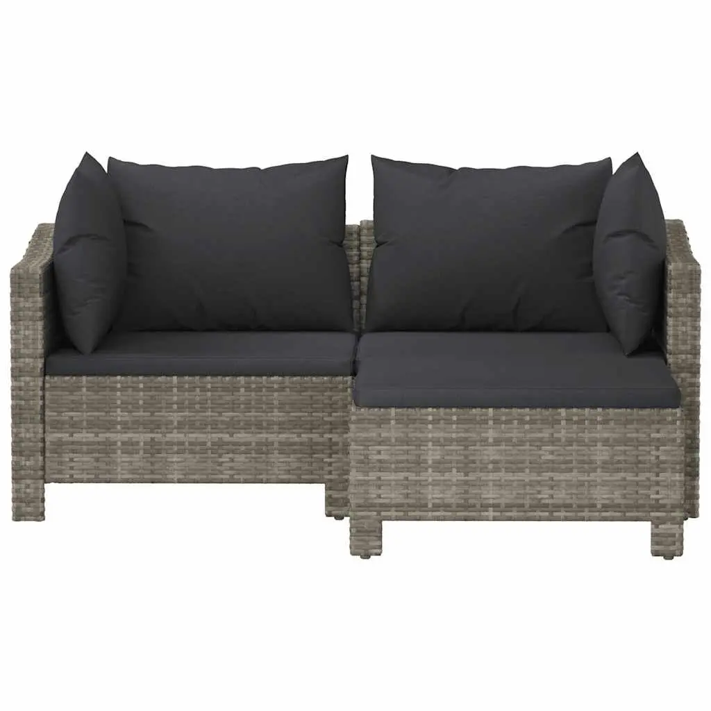 3 Piece Garden Lounge Set Grey Poly Rattan Outdoor Furniture with Cushions