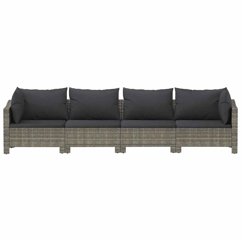 Garden Lounge Set 4 Piece Poly Rattan Sofa with Cushions Grey