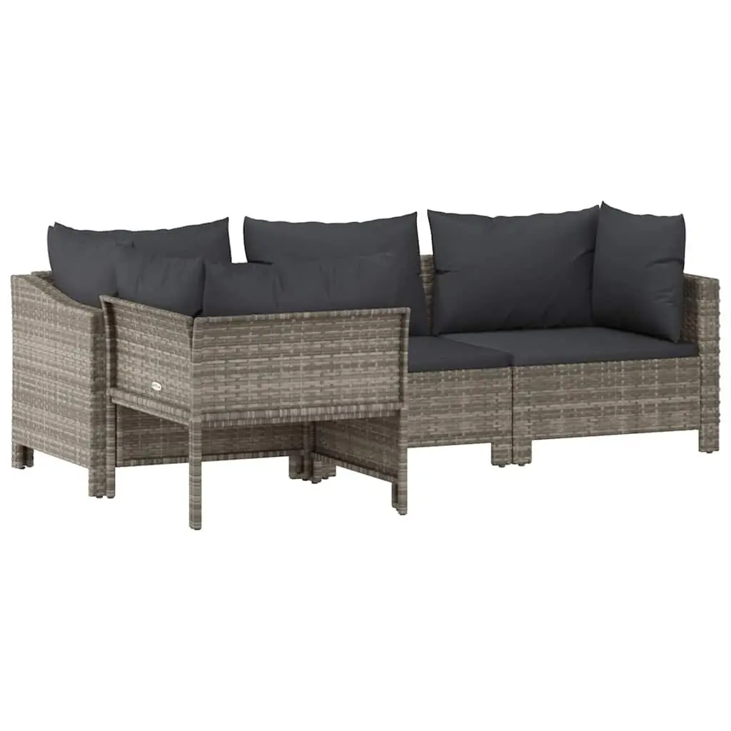 4 Piece Garden Lounge Set Grey Poly Rattan Outdoor Furniture with Cushions