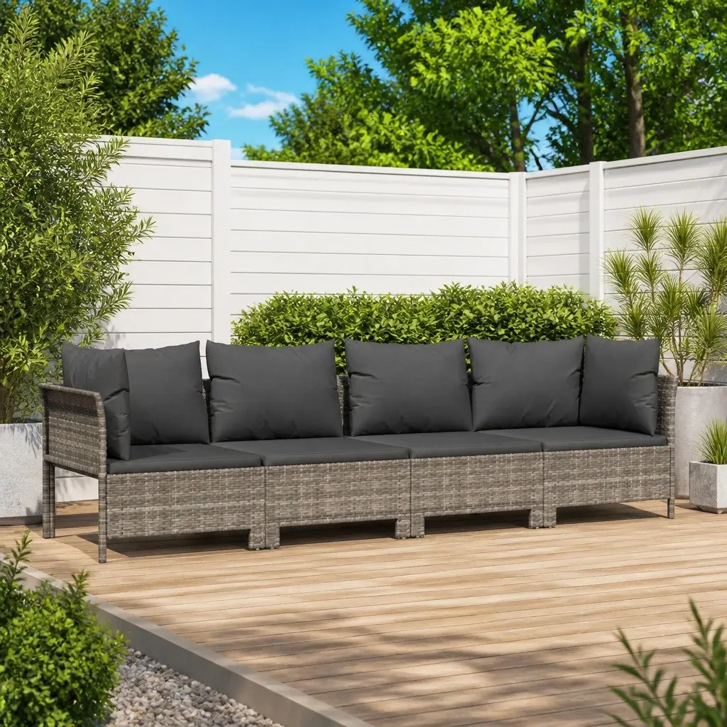 4 Piece Garden Lounge Set Outdoor Furniture Grey Poly Rattan with Cushions Seat