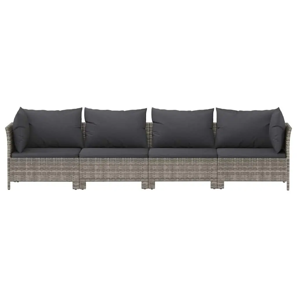 4 Piece Garden Lounge Set Outdoor Furniture Grey Poly Rattan with Cushions Seat