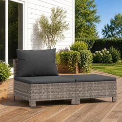 Garden Lounge Set 2 Piece Outdoor Furniture Grey Poly Rattan with Cushions