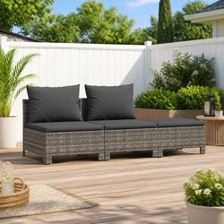 3 Piece Garden Lounge Set with Cushions Grey Poly Rattan Outdoor Furniture