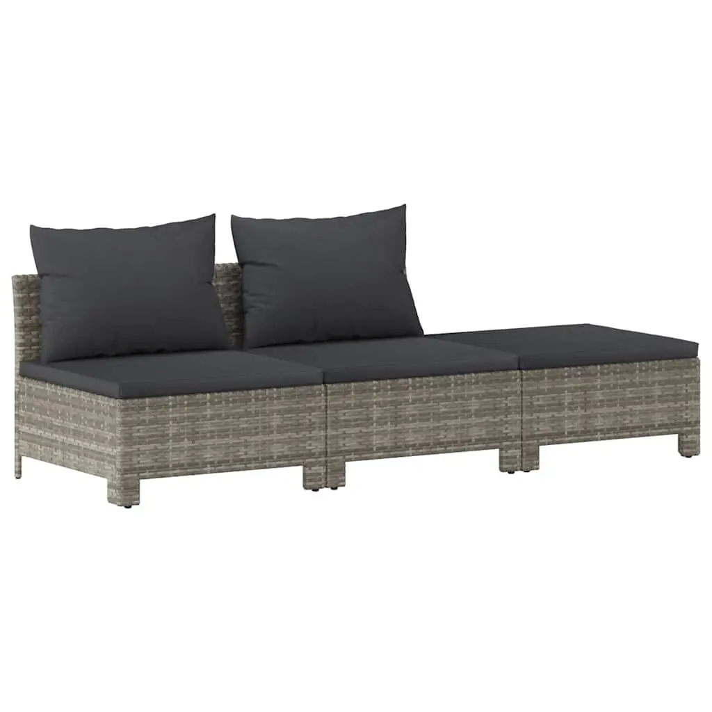 3 Piece Garden Lounge Set with Cushions Grey Poly Rattan Outdoor Furniture